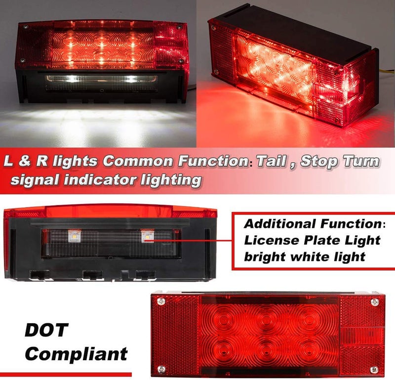 CZC AUTO 2PCS 12V LED Submersible Low Profile Rectangular Trailer Lights, LED Trailer Lights with 4 Reflective Strips, Tail Stop Turn Running Lights Kit, Sealed for Boat Trailer Truck Marine - Image 5